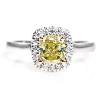 1.04ct Fancy Yellow Diamond Halo Ring GIA