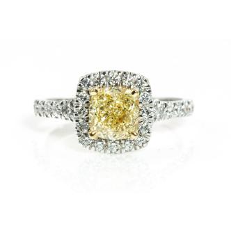 1.35ct Brownish Yellow Diamond Halo Ring GIA VVS2
