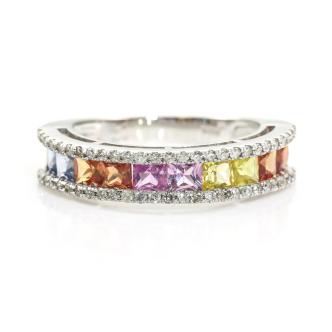 Multi-Colour Sapphire and Diamond Ring