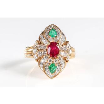 Ruby, Emerald and Diamond Ring
