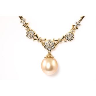 Golden South Sea Pearl and Diamond Necklace