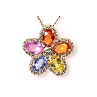 Multi-Colour Sapphire and Diamond Pendant