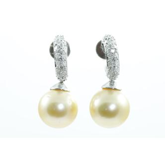 Golden South Sea Pearl and Diamond Earrings