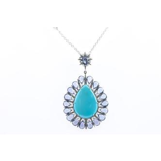 Turquoise, Sapphire and Diamond Pendant