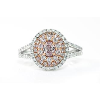 Pink and White Diamond Halo Ring