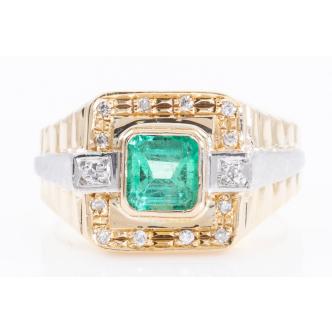 1.10ct Emerald and Diamond Mens Ring