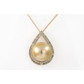 Golden South Sea Pearl and Diamond Pendant