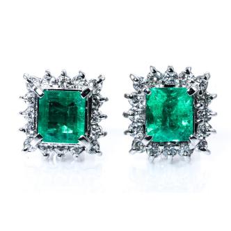 1.12ct Emerald and Diamond Earrings