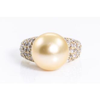 Golden South Sea Pearl and Diamond Ring