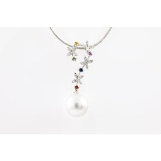 Pearl, Sapphire and Diamond Pendant
