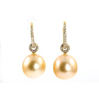 South Sea Pearl and Diamond Hook Earrings