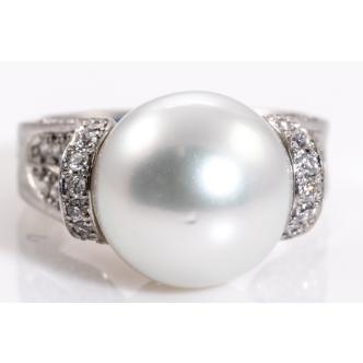 12.0mm South Sea Pearl and Diamond Ring