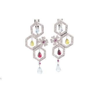 Mixed Gemstones and Diamond Earrings