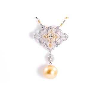 13.2mm Golden Pearl & Diamond Pendant