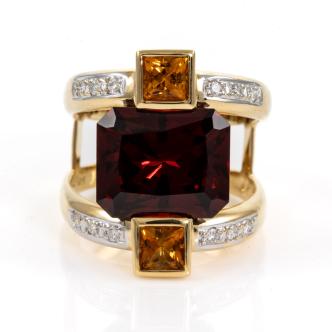 Garnet, Citrine and Diamond Ring