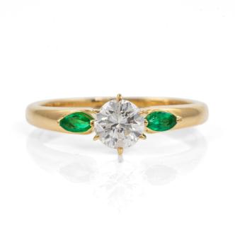 0.55ct Centre Diamond and Emerald Ring