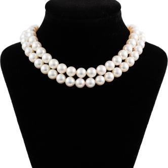 2 Row Akoya Pearl Necklace, 7.0mm-7.5mm