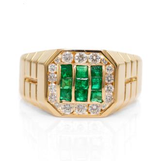 0.65ct Emerald & Diamond Mens Ring