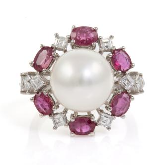11.8mm Pearl, Ruby and Diamond Ring