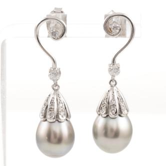 10mm Tahitian Pearl & Diamond Earrings