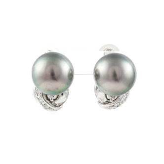 10.5mm Tahitian Pearl & Diamond Earrings