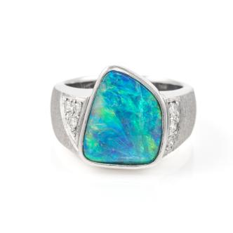 Boulder Opal & Diamond Ring