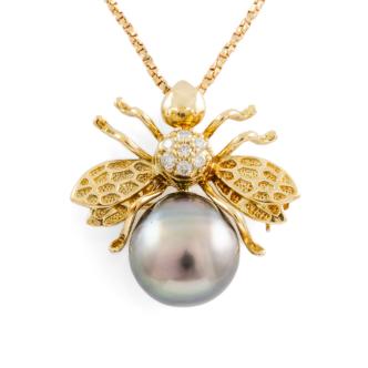Pearl & Diamond Bumblebee Pendant