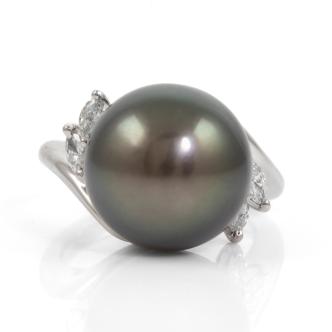 14.5mm Tahitian Pearl and Diamond Ring