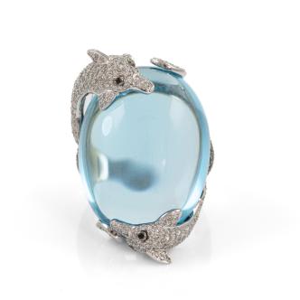 110.98ct Blue Topaz Dolphin Design Ring