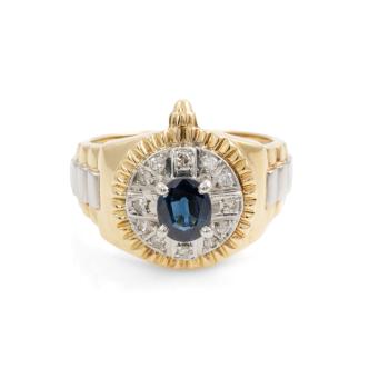 0.97ct Blue Sapphire & Diamond Mens Ring