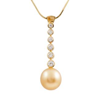 11.1mm Golden Pearl and Diamond Pendant