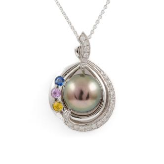 11.6mm Pearl, Sapphire & Diamond Pendant