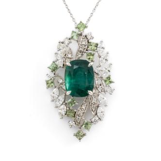 Emerald, Sapphire and Diamond Pendant