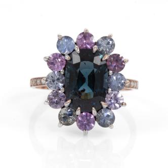 Spinel, Unheated Sapphire & Diamond Ring