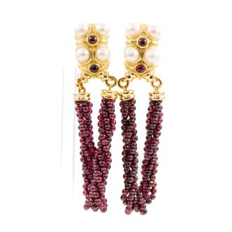 Pearl and Garnet Gold Earrings 42.4g