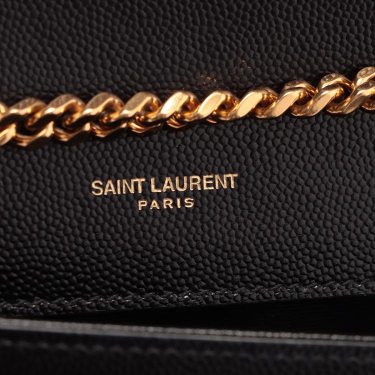 Saint Laurent Kate Gold/Silver YSL Medium Black in Calfskin with Gold/Silver-tone  - US