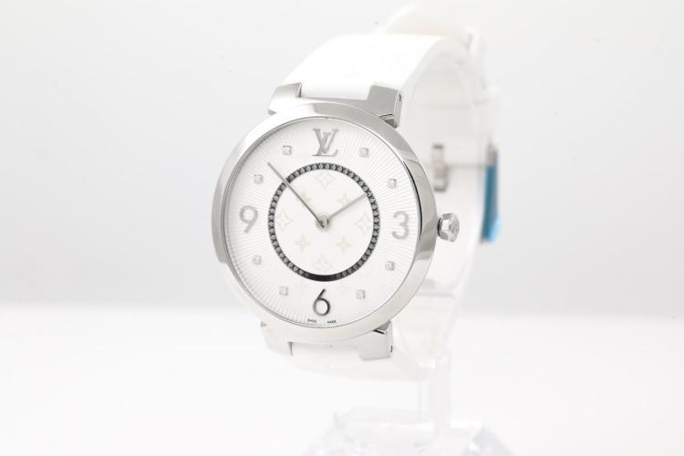 Louis Vuitton Q1E01 Diamond Silver mens watch