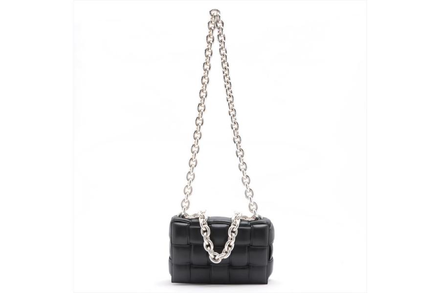 Bottega Veneta Chain Cassette Silver-tone Crossbody Bag Black in Lambskin  Leather - US