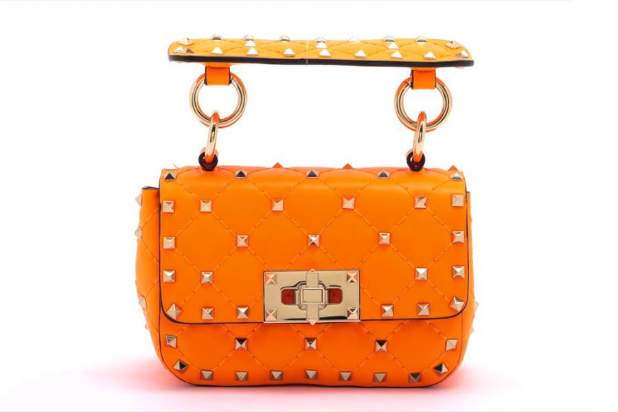Valentino Garavani Rockstud Orange Leather Tote Bag (Pre-Owned)
