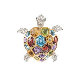 Gemstones & Diamonds Turtle Brooch/Pendant