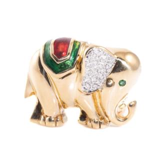 Emerald & Diamond Elephant Design Brooch