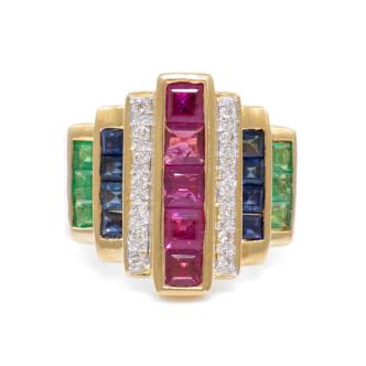 Ruby, Sapphire, Emerald & Diamond Ring