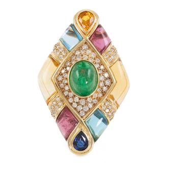 Multi-coloured Gemstone & Diamond Brooch