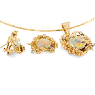 Opal and Diamond Pendant and Earring Set
