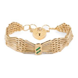 Emerald and Diamond Gate Link Bracelet