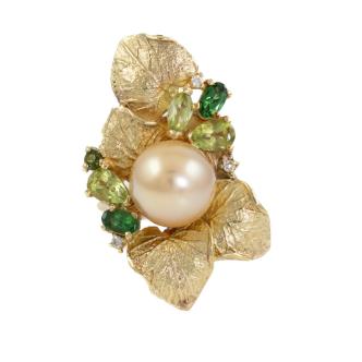 Golden Pearl & Mixed Gemstone Ring