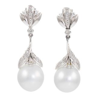 11mm Pearl and Diamond Earrings