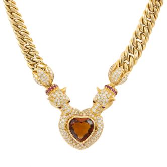 8.01ct Citrine and Diamond Gold Necklace