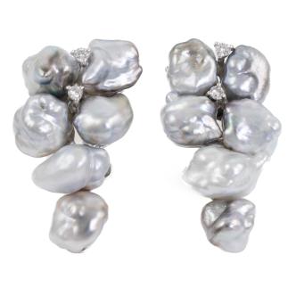 Baroque Pearl and Diamond Earrings