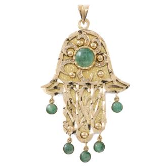 Hamsa Emerald and Diamond Pendant